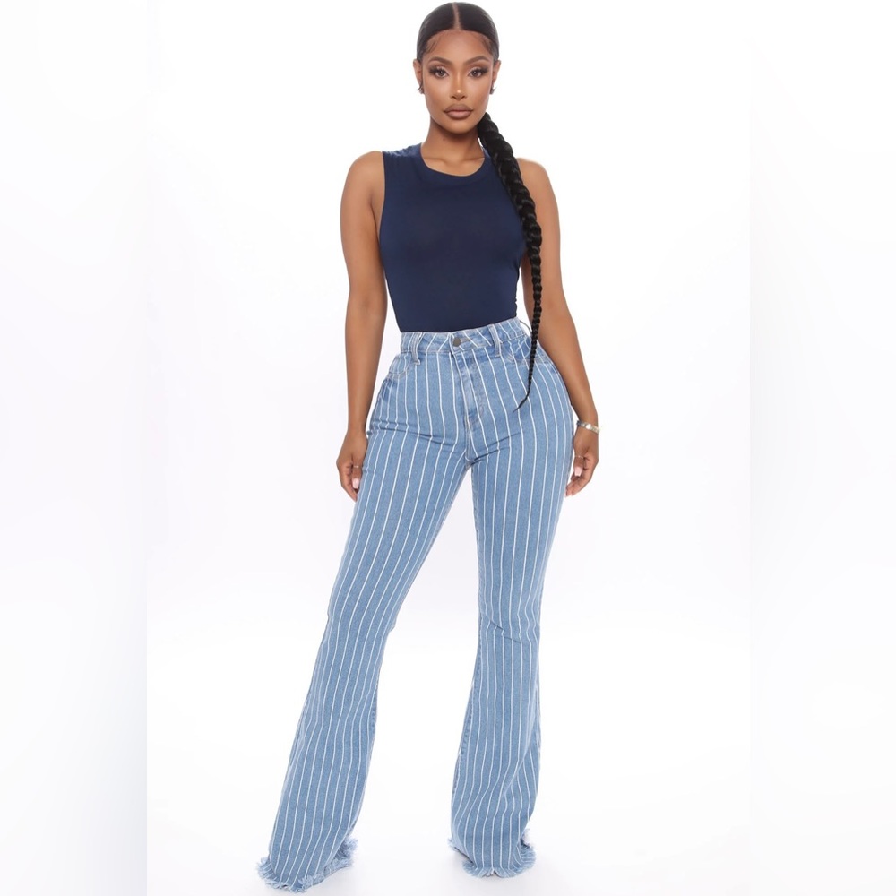 Brand New Fashion Nova Crossed The Line Striped Flare Jeans